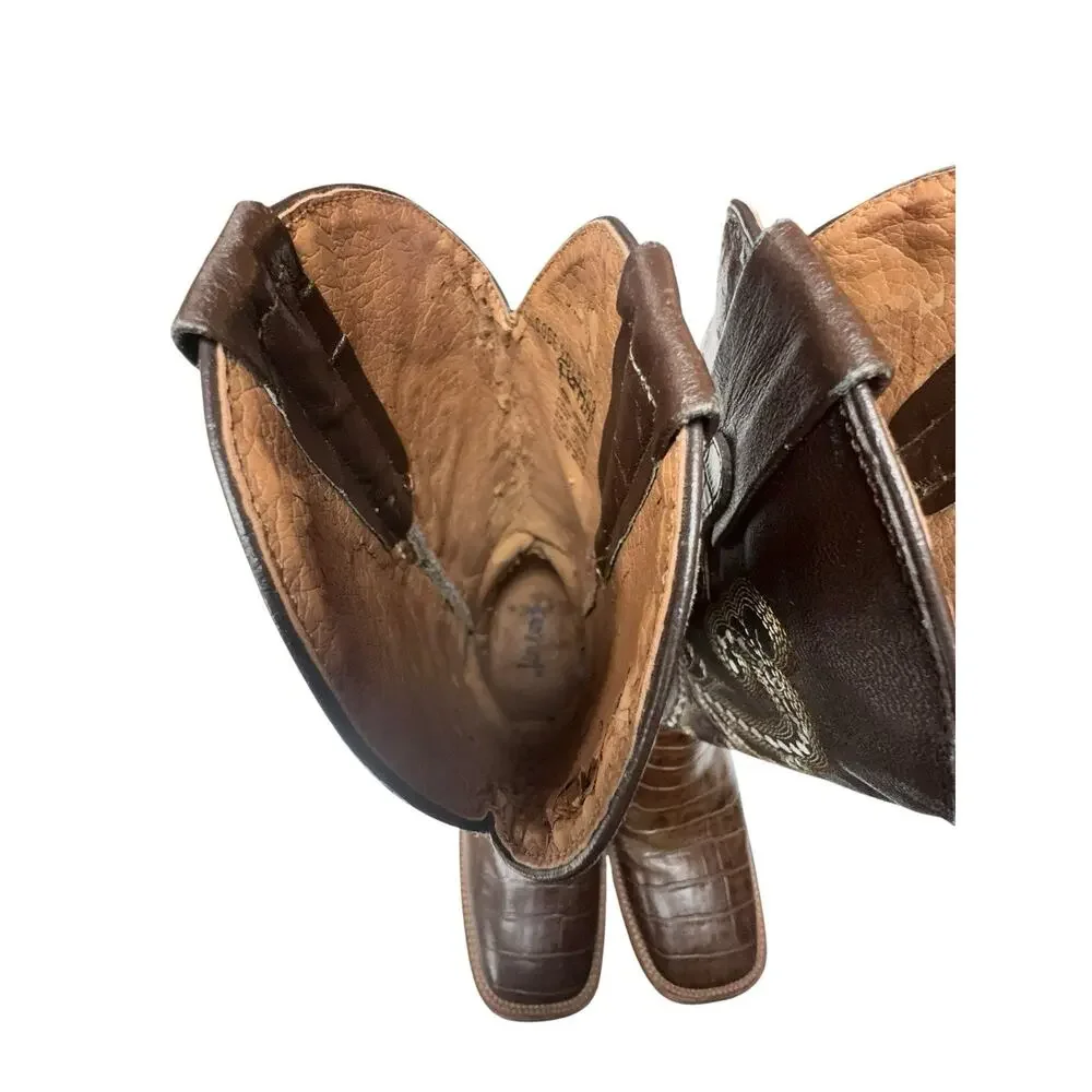 Ferrini Croc Print Cowboy Boots 9.5B Brown Western Square Toe Mens